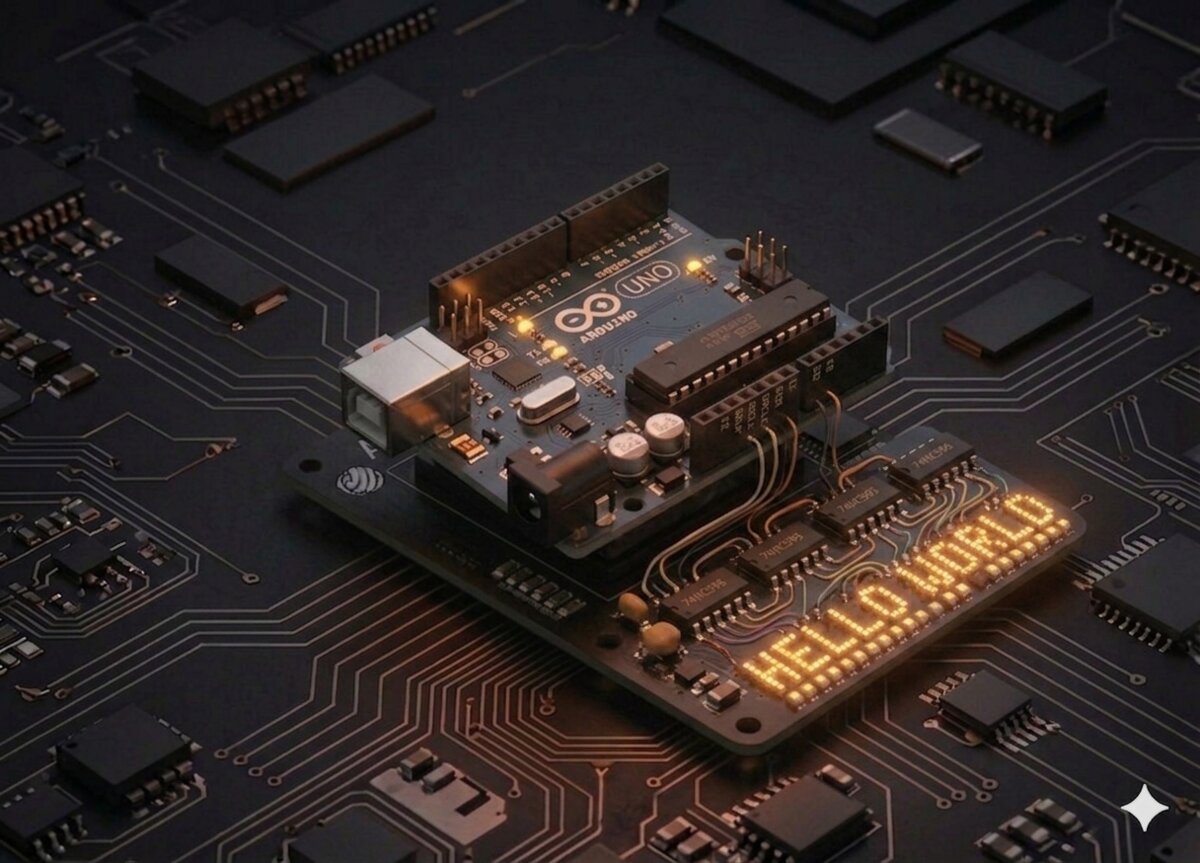 16: 8 LED-uri + 74HC595